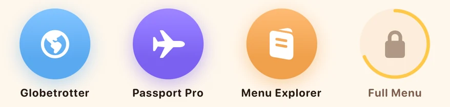 Badges: Globetrotter, Passport Pro and Menu Explorer unlocked
